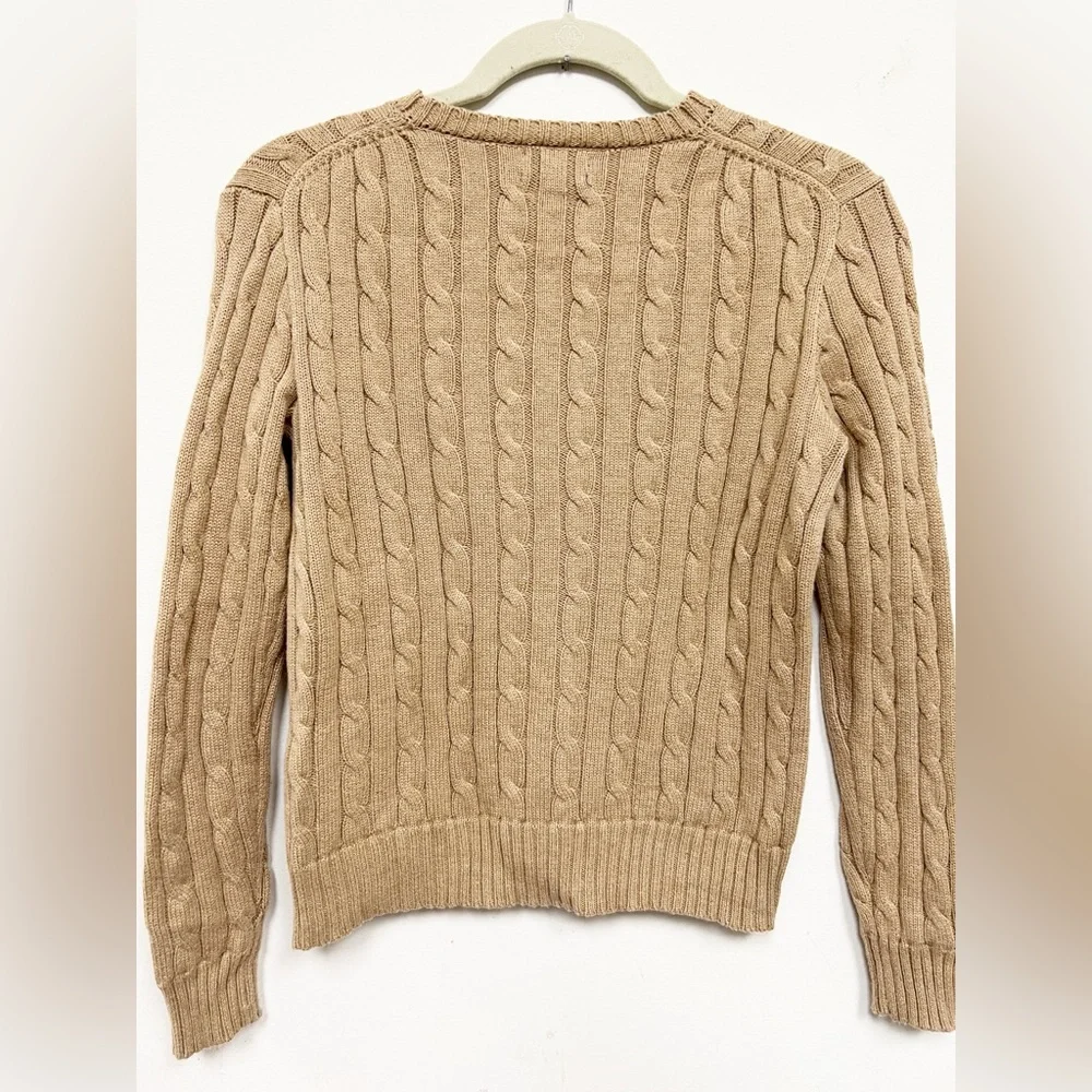 Polo Ralph Lauren Cable Knit Sweater Tan Beige Classic Preppy Cotton, Small - Picture 5 of 6